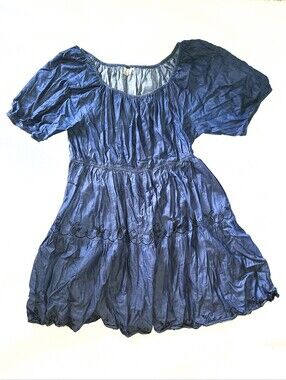 NWOT eShakti Plus Size Cotton Chambray Tiered Mini Dress 2X 20W